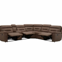 Fletcher 6-piece Fabric Reclining Sectional, Brown, 3 seats that recline, 110V and USB power outlets, Easy Clean