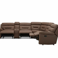 Fletcher 6-piece Fabric Reclining Sectional, Brown, 3 seats that recline, 110V and USB power outlets, Easy Clean