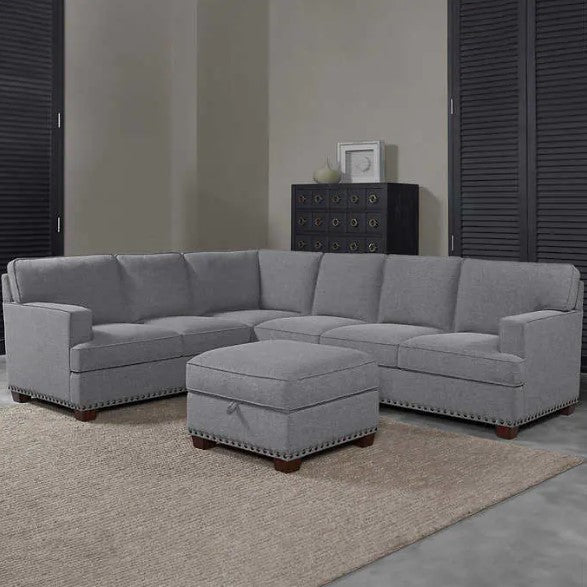 Thomasville Emilee Fabric Sectional with Storage Ottoman. Grey