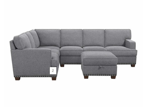 Thomasville Emilee Fabric Sectional with Storage Ottoman. Grey