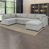 Thomasville Tisdale Modular Fabric Sectional with Storage Ottoman, Light Gray