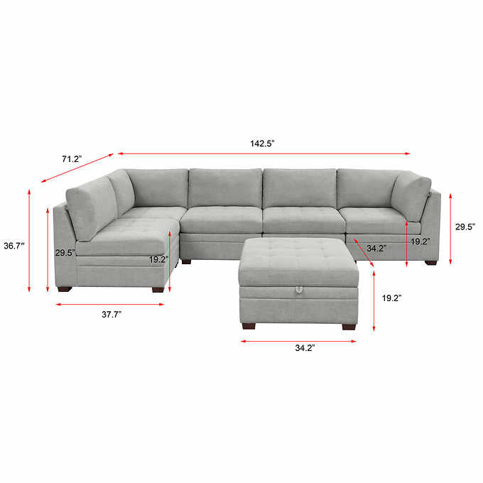 Thomasville Tisdale Modular Fabric Sectional with Storage Ottoman, Light Gray