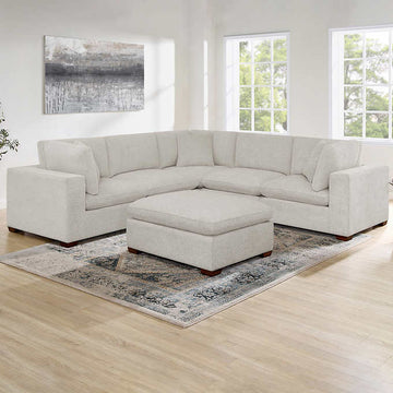 Thomasville Lowell 6-Piece Fabric Modular Sectional, Ottoman & Three Toss Pillows Included