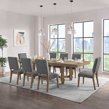 Belmore 9-piece Dining Table Set, Brown Multi-Step Hand Applied Finish