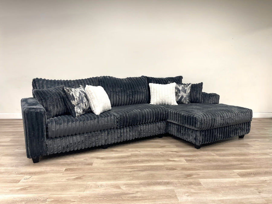 BLACK/CHARCOAL Oversized L-Shaped Sectional w/stainless steel cupholders & extra thick reversible cushions