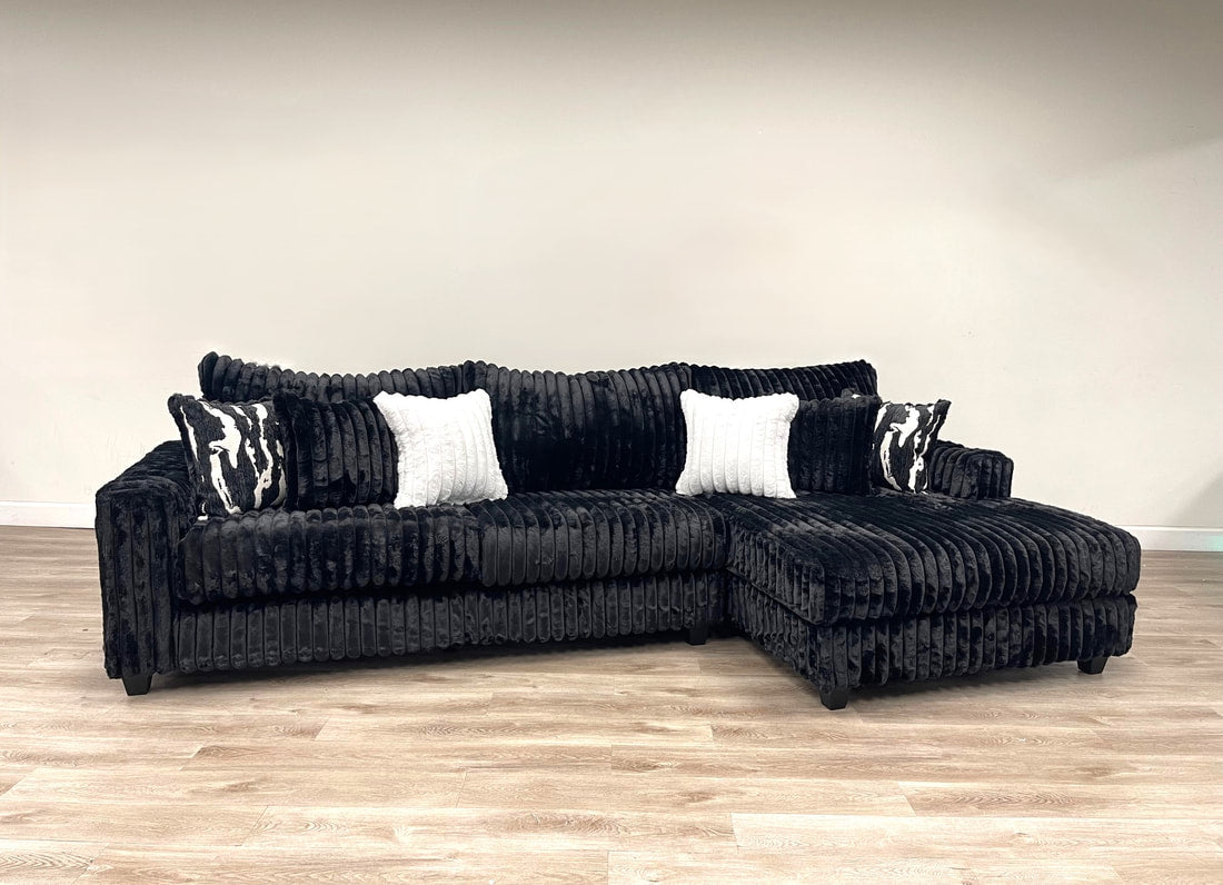 BLACK/CHARCOAL Oversized L-Shaped Sectional w/stainless steel cupholders & extra thick reversible cushions