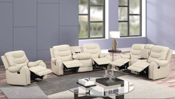 Ashley2005 OVERSIZED 3PC Reclining Living Room Set, Beige ( Sofa w/ Drop Down Table with Cupholders & Power Box (USB/Power Outlets) - Loveseat with Storage Console - Recliner Chair with Glider) / PRE-ORDER