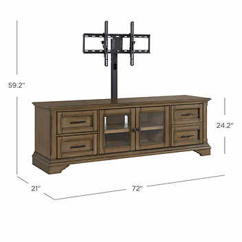 Colton 3-in-1 TV Console, For Flat-Panel TVs up to: 82 inch, Comes with floor TV stand, glass/wood door panels, brown finish