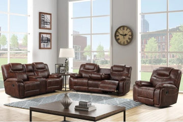 3PC OVERSIZED Brown Reclining Set, Sofa Drop Down-Table w/2 Cup Holders, Loveseat w/2 Cup Holders & Hidden Storage and Reclining Swivel Chair **NEW ARRIVAL**