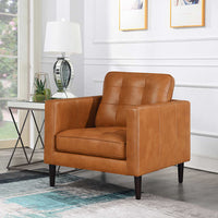 Harstine Leather Chair, Solid Wood Frame, Brown