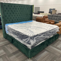 GREEN VELVET KING UPHOLSTERED BED (Mattress Sold Separately)