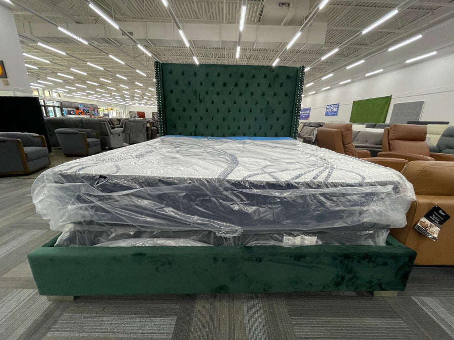 GREEN VELVET KING UPHOLSTERED BED (Mattress Sold Separately)