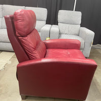 Synergy Red Leather Manuel Push-Back Reclining Living Room Chair, Exposed feet with faux wood finish