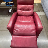 Synergy Red Leather Manuel Push-Back Reclining Living Room Chair, Exposed feet with faux wood finish