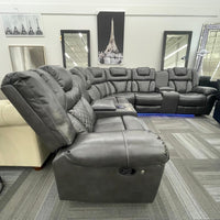 Gray Reclining Sectional, LED lights-Bluetooth Speaker. Charging Pad-2 Recliners