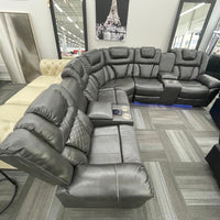 Gray Reclining Sectional, LED lights-Bluetooth Speaker. Charging Pad-2 Recliners