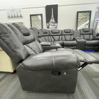 Gray Reclining Sectional, LED lights-Bluetooth Speaker. Charging Pad-2 Recliners