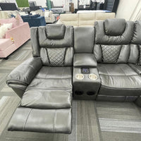 Gray Reclining Sectional, LED lights-Bluetooth Speaker. Charging Pad-2 Recliners