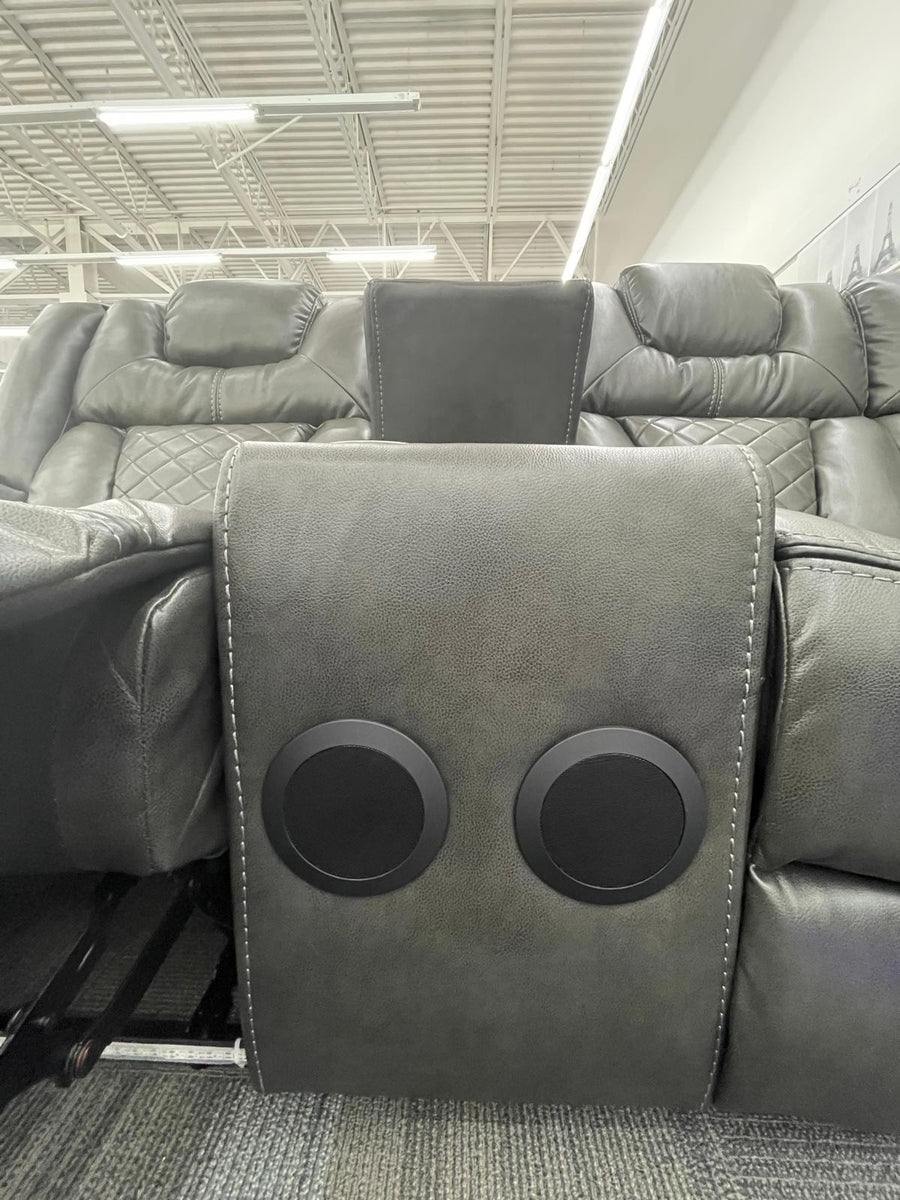 Gray Reclining Sectional, LED lights-Bluetooth Speaker. Charging Pad-2 Recliners