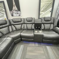 Gray Reclining Sectional, LED lights-Bluetooth Speaker. Charging Pad-2 Recliners