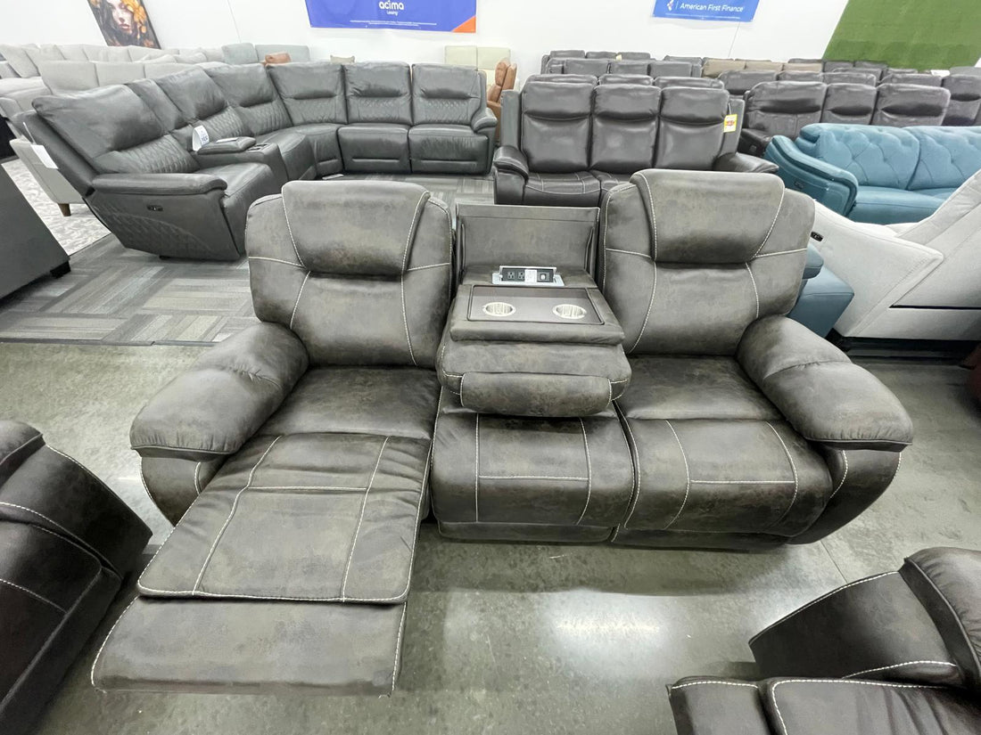 Madrid - 3PC **OVERSIZED** Fabric Chocolate Reclining Set ( Sofa w/ Drop Down Table with Cupholders & Power Box (USB/Power Outlets) - Loveseat with Storage Console - Recliner Chair )