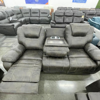 Madrid - 3PC **OVERSIZED** Fabric Chocolate Reclining Set ( Sofa w/ Drop Down Table with Cupholders & Power Box (USB/Power Outlets) - Loveseat with Storage Console - Recliner Chair )