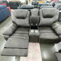 Madrid - 3PC **OVERSIZED** Fabric Chocolate Reclining Set ( Sofa w/ Drop Down Table with Cupholders & Power Box (USB/Power Outlets) - Loveseat with Storage Console - Recliner Chair )