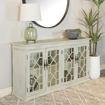 Kiara 4-door Wood Lattice Storage Accent Cabinet White / Light Honey ** PRE-ORDER **