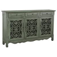 Madeline 3-drawer Scrollwork Accent Cabinet  Console Antique Green **PRE-ORDER**
