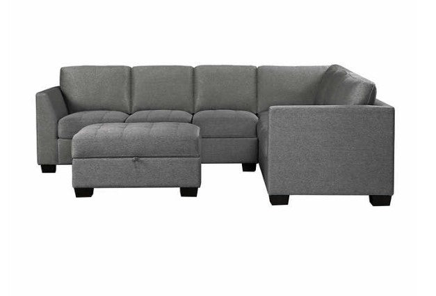 Thomasville Yvette Fabric Sectional with Storage Ottoman Gray, Solid Wood Legs with Walnut Brown Finish