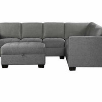 Thomasville Yvette Fabric Sectional with Storage Ottoman Gray, Solid Wood Legs with Walnut Brown Finish