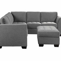 Thomasville Yvette Fabric Sectional with Storage Ottoman Gray, Solid Wood Legs with Walnut Brown Finish