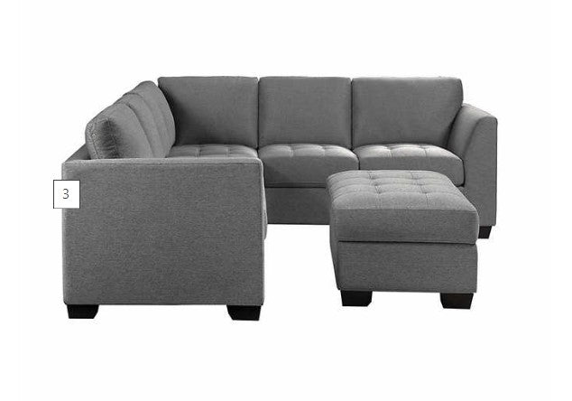 Thomasville Yvette Fabric Sectional with Storage Ottoman Gray, Solid Wood Legs with Walnut Brown Finish