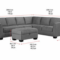 Thomasville Yvette Fabric Sectional with Storage Ottoman Gray, Solid Wood Legs with Walnut Brown Finish