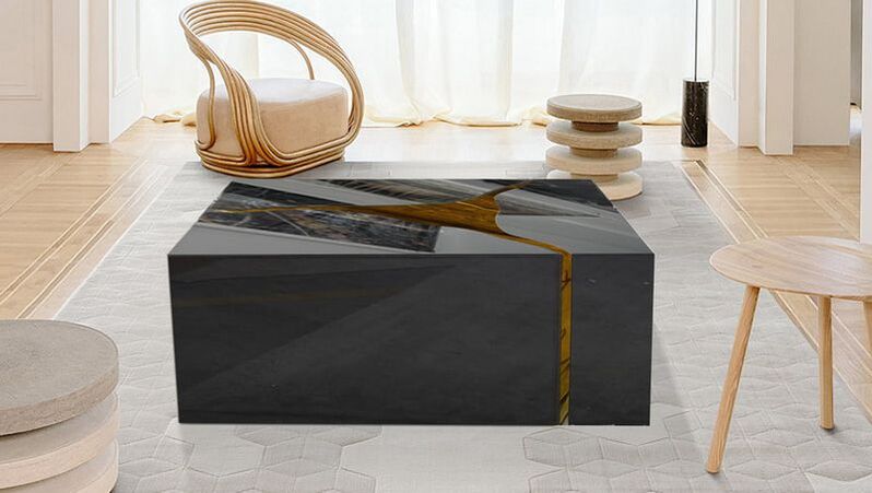 3PC Marble Craft Rectangular Coffee Table, Crafted with high-quality materials