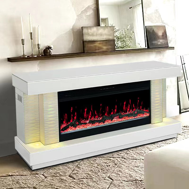 TV Stand with Electric Fireplace , Bluetooth Speaker and Multi Color /Dimmable Lights, Black/White