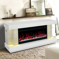 TV Stand with Electric Fireplace , Bluetooth Speaker and Multi Color /Dimmable Lights, Black/White