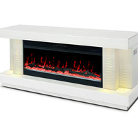 TV Stand with Electric Fireplace , Bluetooth Speaker and Multi Color /Dimmable Lights, Black/White