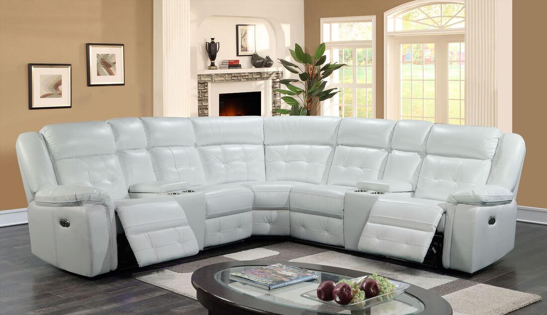 White Power Reclining Sectional, LED lights and USB Chargers & 2 power recliners