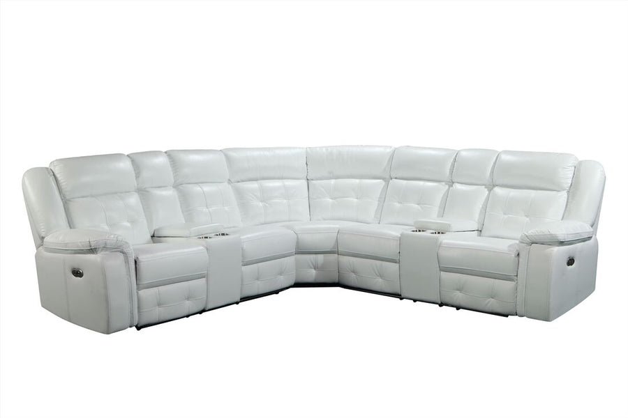 White Power Reclining Sectional, LED lights and USB Chargers & 2 power recliners