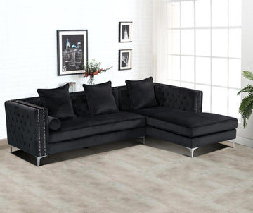 Ava Modern Velvet Right Chaise Sectional 105'' Wide, Teal/Black **SALE**