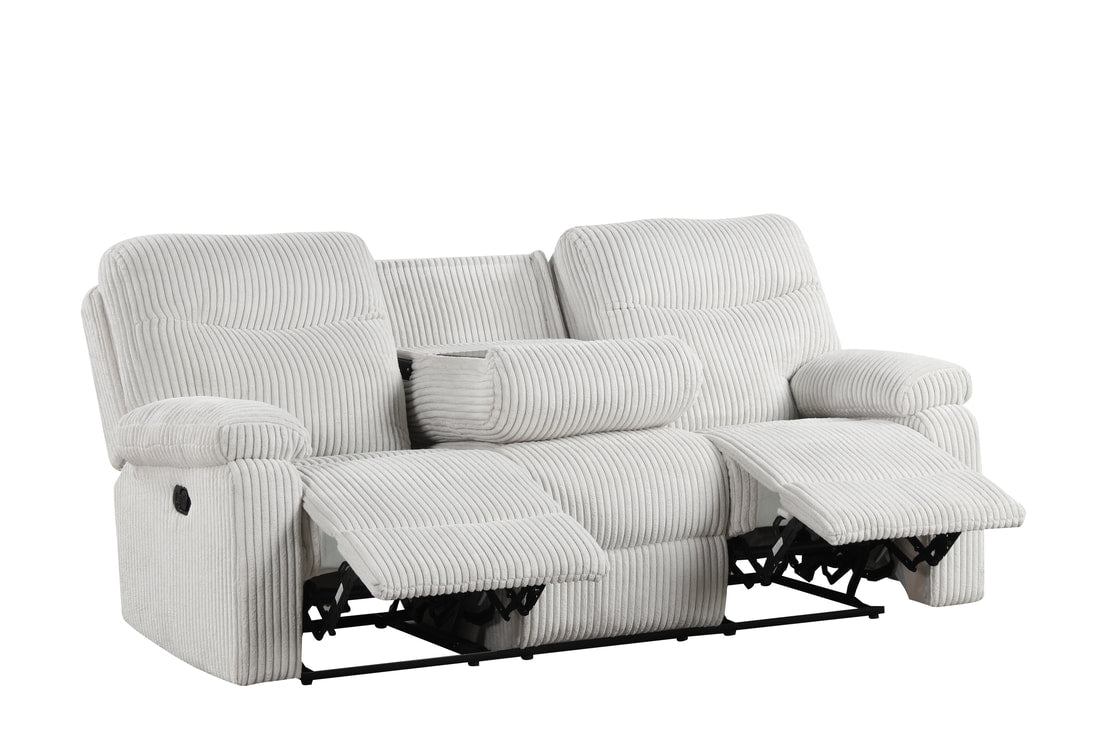 Bravo Black & Beige Reclining Living Room Set in Fabric, SOFA INCLUDES DROP DOWN W/CUPHOLDERS, LOVESEAT W/CUPHOLDERS & HIDDEN STORAGE / PRE-ORDER