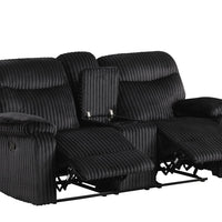 Bravo Black & Beige Reclining Living Room Set in Fabric, SOFA INCLUDES DROP DOWN W/CUPHOLDERS, LOVESEAT W/CUPHOLDERS & HIDDEN STORAGE / PRE-ORDER