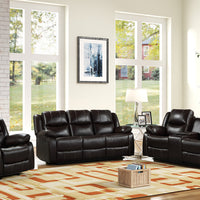 Carter Brown - 3PC Reclining Set, Leather Gel Black(Reclining Sofa with Drop Down Table-Reclining Loveseat with Console-Reclining Glider Chair) / PRE-ORDER