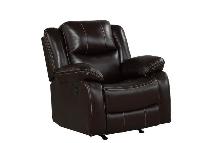 Carter Brown - 3PC Reclining Set, Leather Gel Black(Reclining Sofa with Drop Down Table-Reclining Loveseat with Console-Reclining Glider Chair) / PRE-ORDER