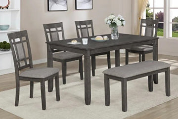 Dona Gray 6-Piece Dining Room Set, Includes Dining Table, 4 Chairs & Bench, Gray