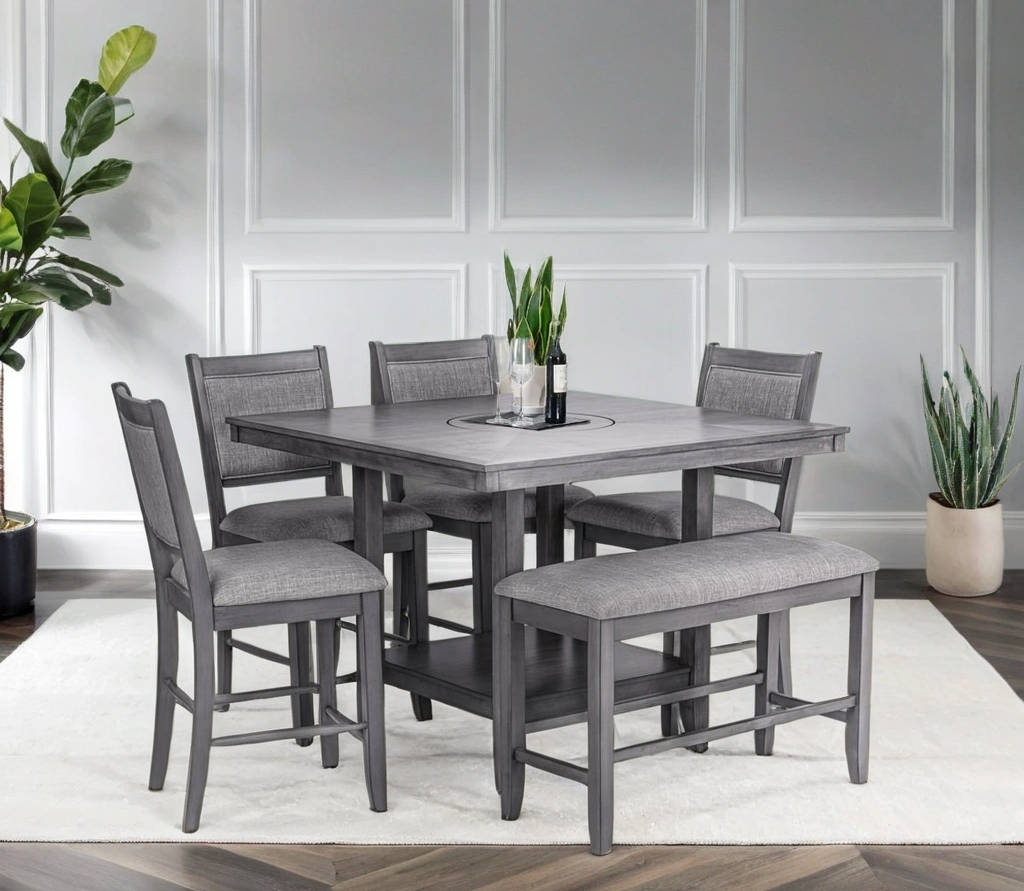 D2300 6PC Dining Room Set (Counter Height Table + 4 Chair + Bench)