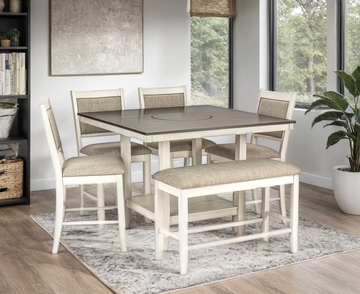 D2310 6PC Dining Room Set (Counter Height Table + 4 Chair + Bench)