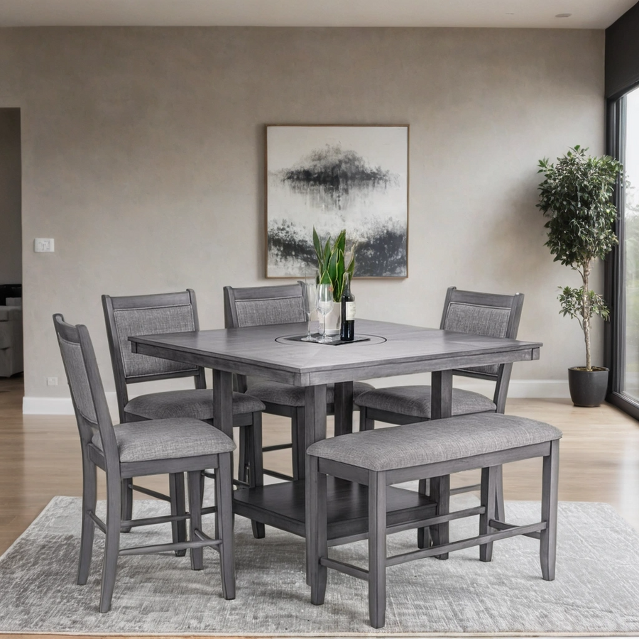 D2300 6PC Dining Room Set (Counter Height Table + 4 Chair + Bench)