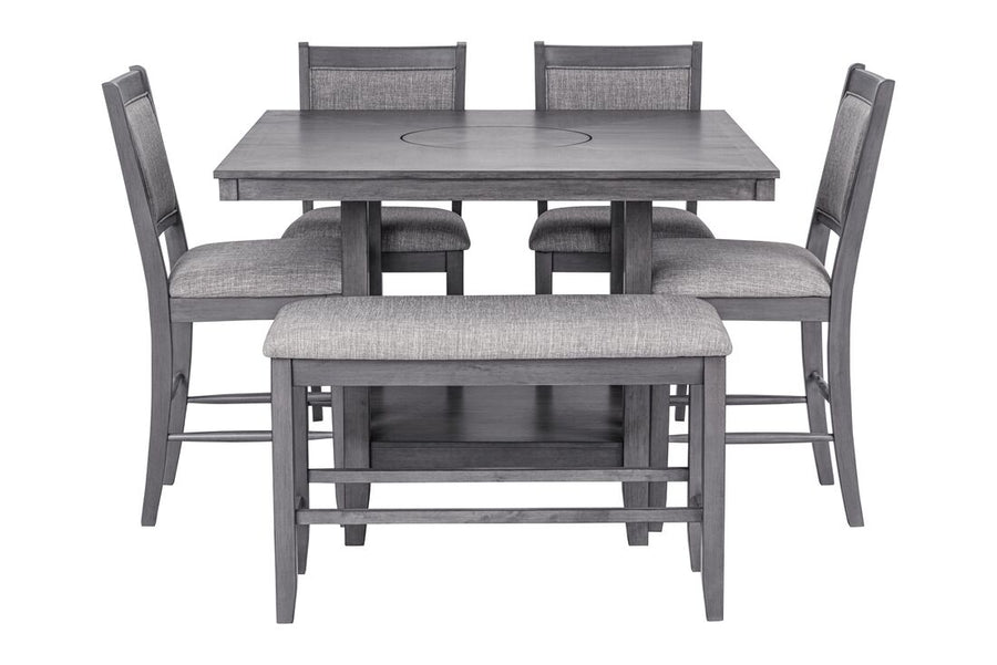 D2300 6PC Dining Room Set (Counter Height Table + 4 Chair + Bench)